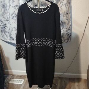 Nina Leonard Black Sheath Sweater Dress with Bell Sleeves